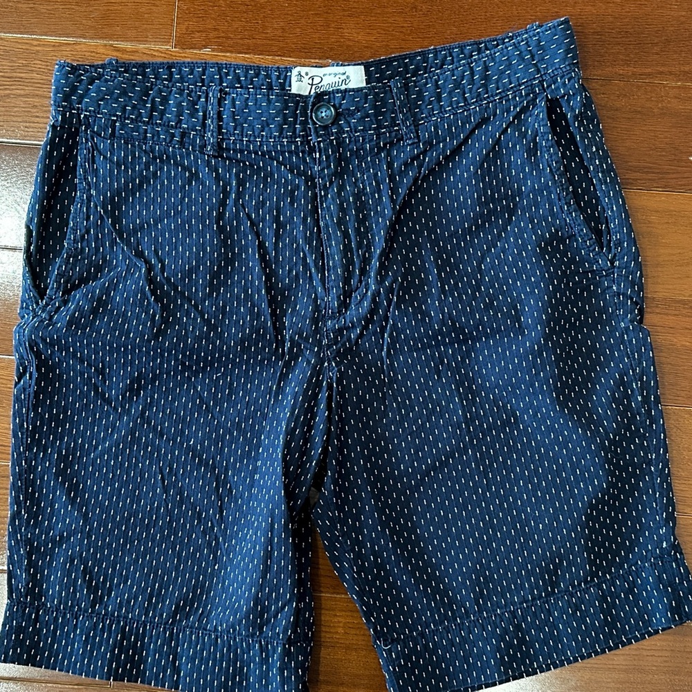 Original Penguin Men's Navy Patterned Cotton Shorts 31